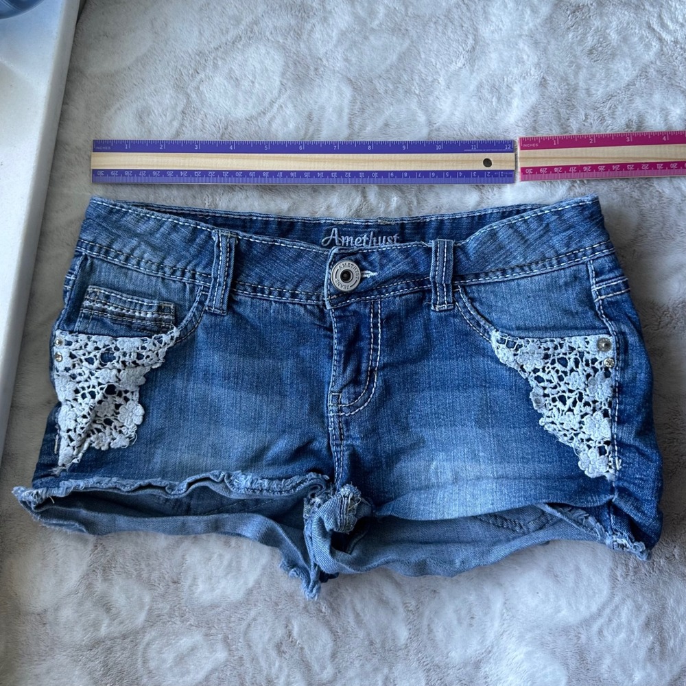 Y2K Micro Jean Shorts Lace Crochet Pocket 2000s Summer